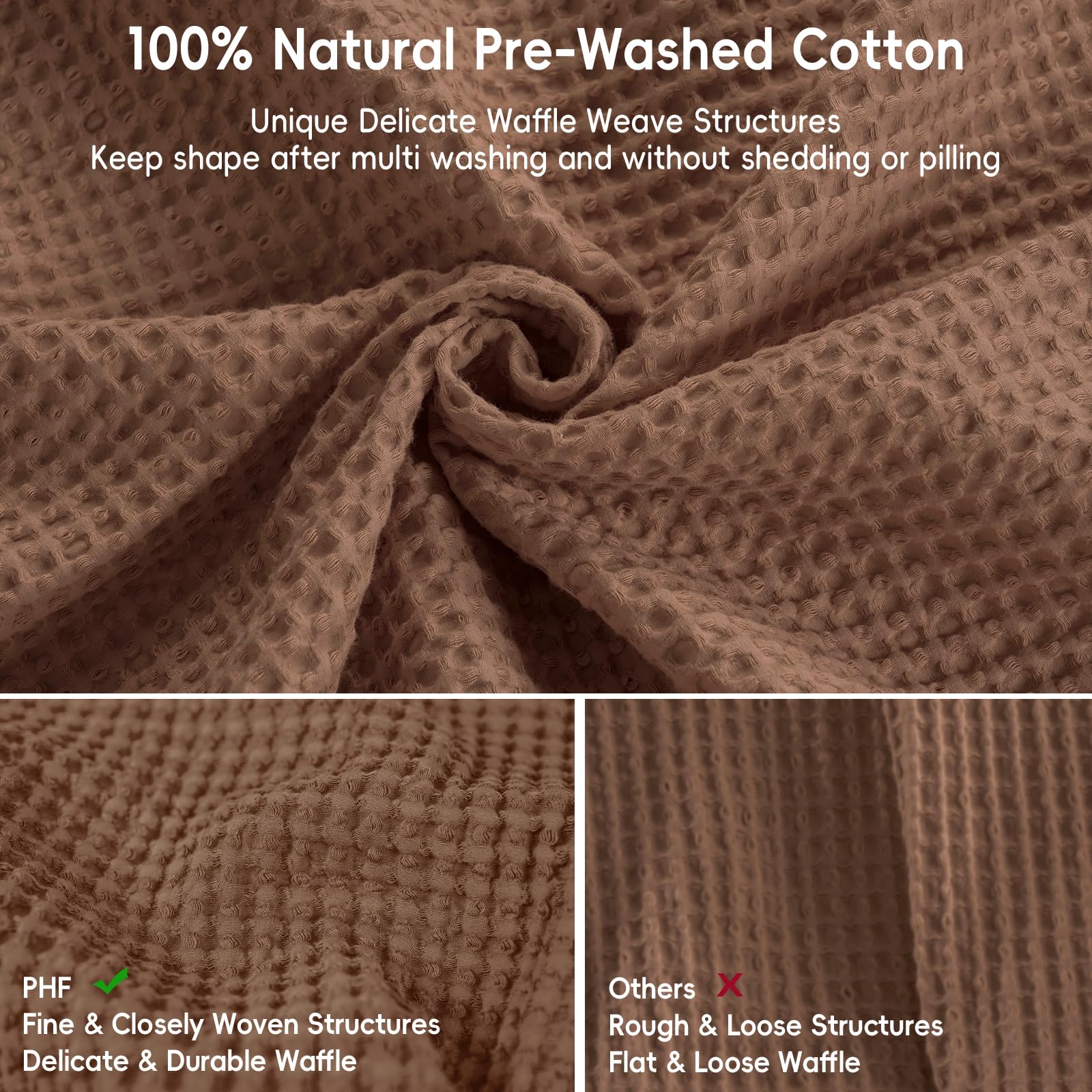 Phf 100% Cotton Waffle Weave Blanket King Size 104' X 90' - Lightweight Cozy Washed Soft Breathable Throw - Perfect Layer For Couch Bed Sofa - Elegant Aesthetic Home Decoration Gift - Cappuccino