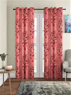 Fashion String 2 Piece Blossoms Eyelet Polyester Long Door Curtains9 Feet, Maroon
