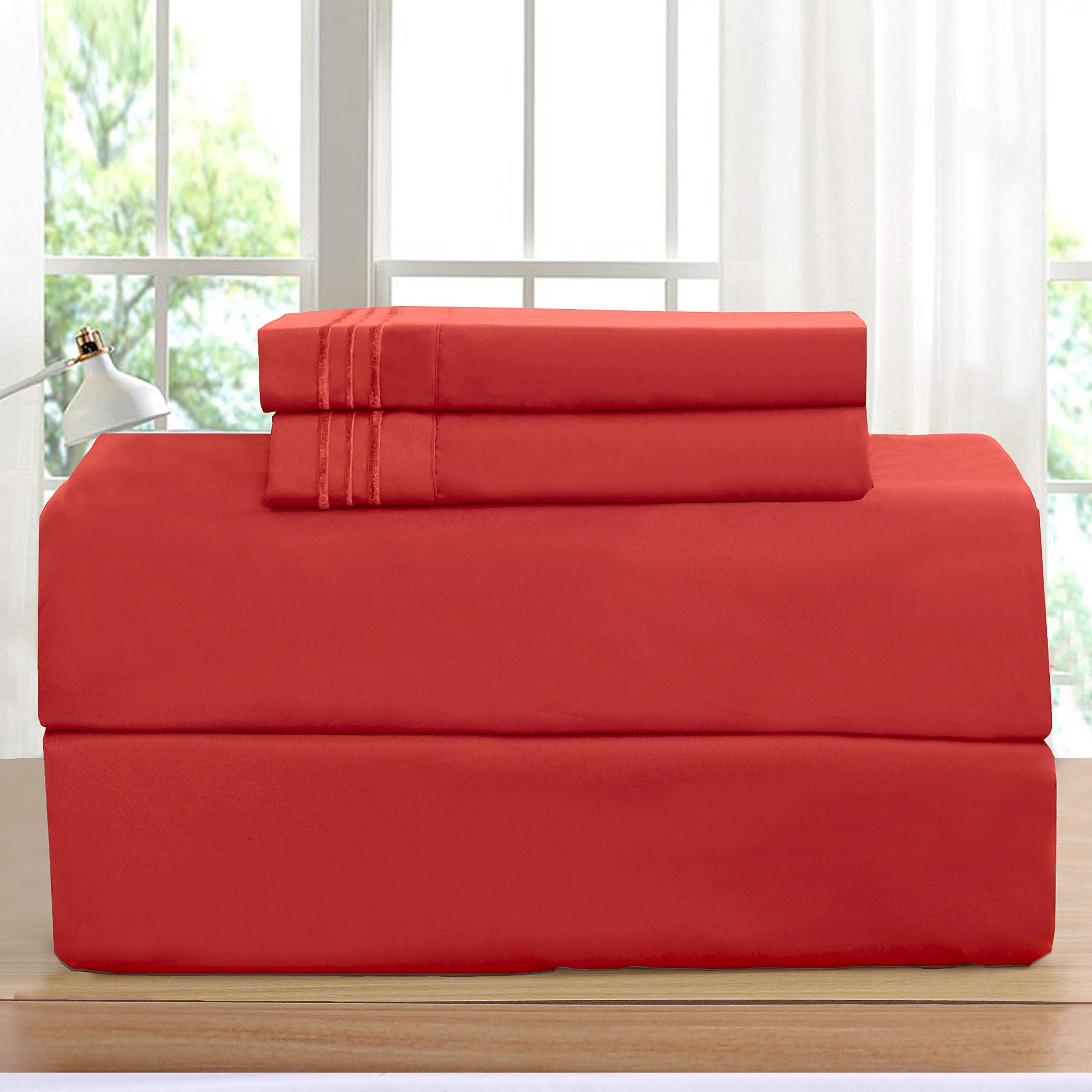 Luxurious Bed Sheets Set On Amazon! Elegant Comfort 1500 Thread Count Wrinkle,Fade And Stain Resistant 5-Piece Bed Sheet Set, De
