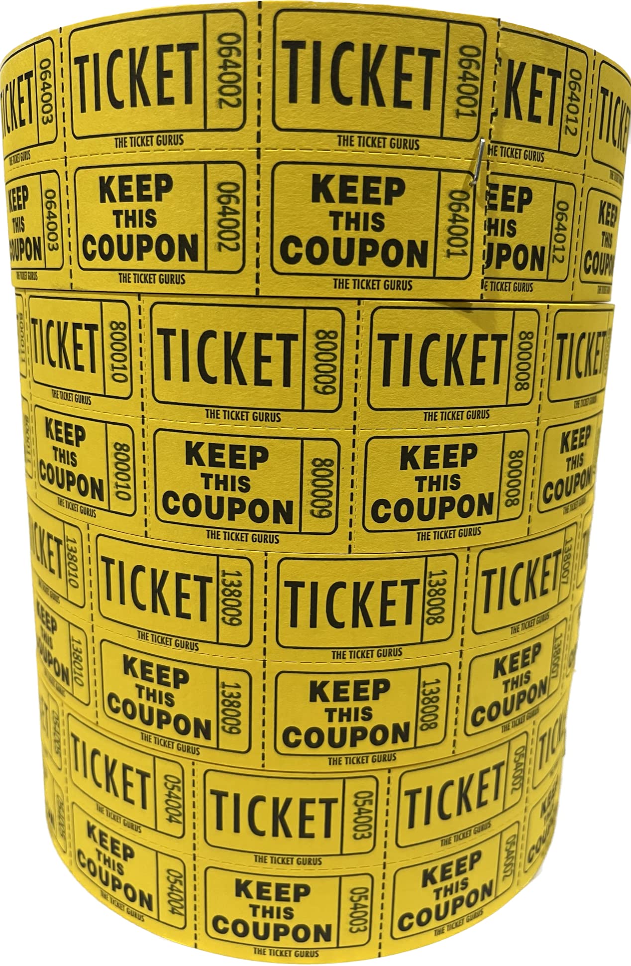 The Ticket Gurus-Raffle Tickets - (4 Rolls Of 2000 Double Tickets) 8,000 Total 50/50 Raffle Tickets-(4) Yellow Rolls
