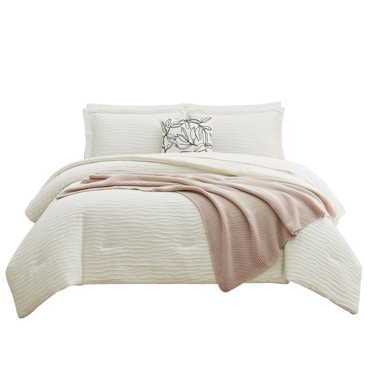 Mairve White King Comforter Set, Textured Design Cream Comforter King Size, Bedding Sets King 8 Pieces With Comforter, Sheets, P