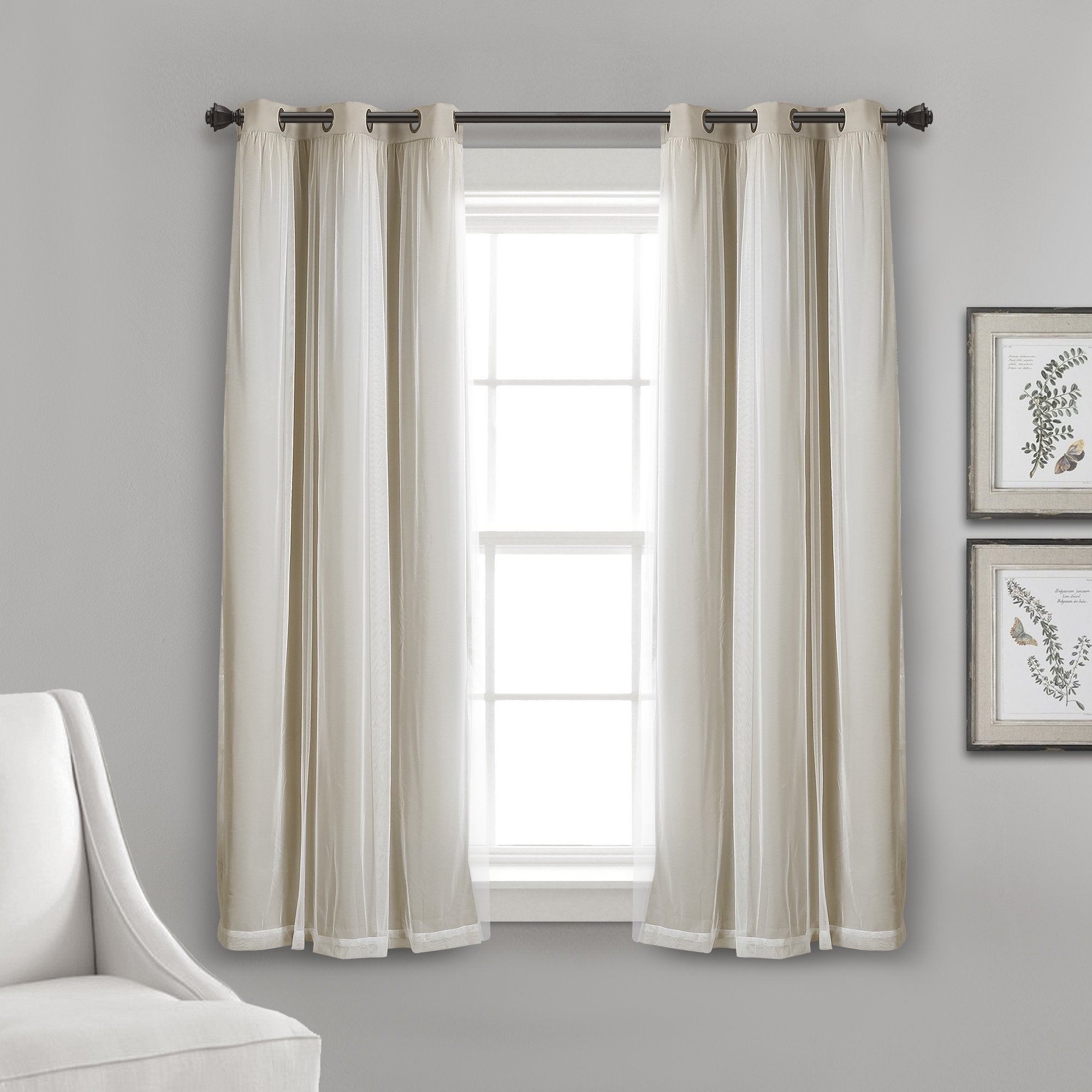 Lush Decor Sheer Grommet Curtains With Insulated Blackout Lining, Window Curtain Panels, Pair, 38''W X 63''L, Wheat - Curtain Wi