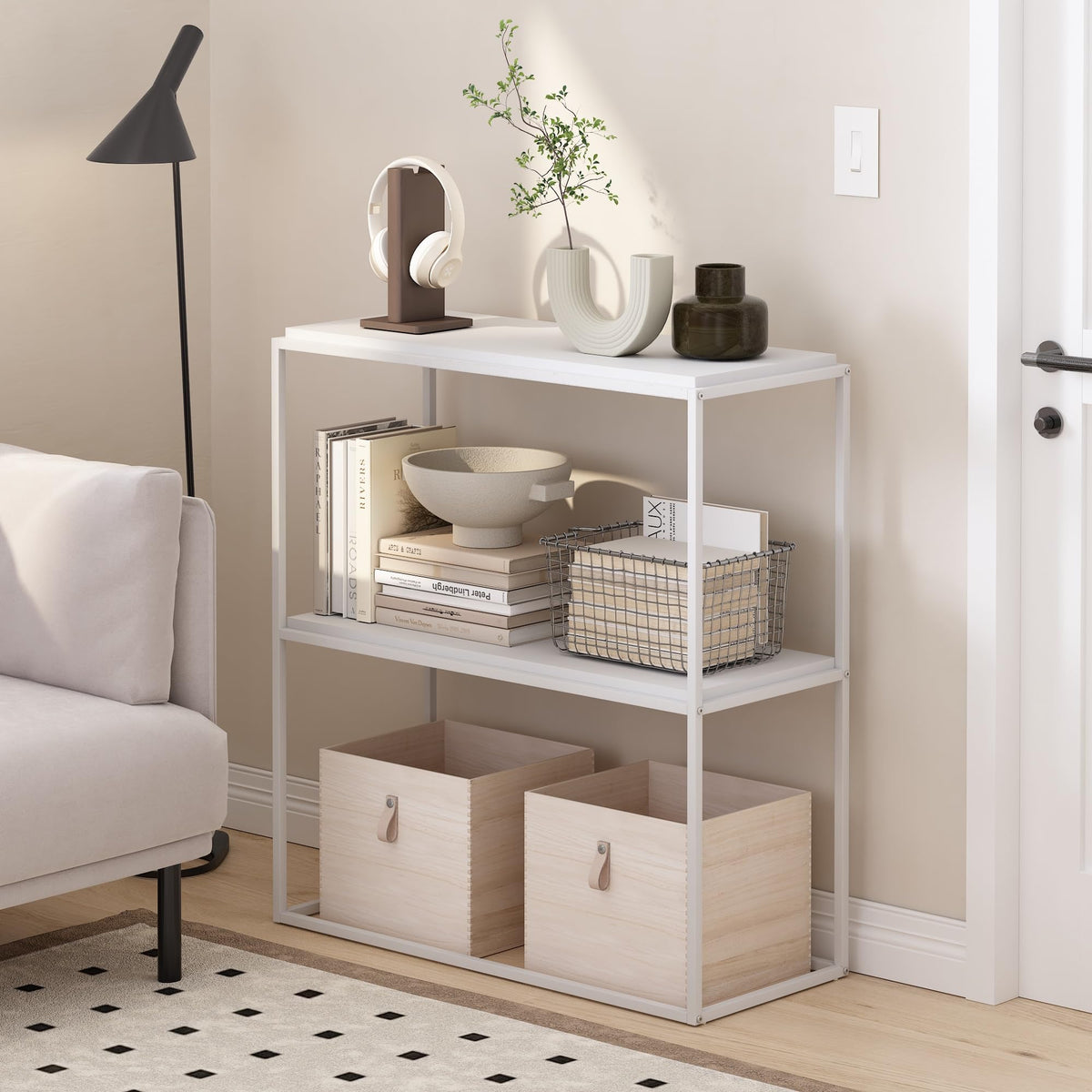 Furinno Moretti Modern Lifestyle Wide Stackable Shelf, 2-Tier, Solid White/White
