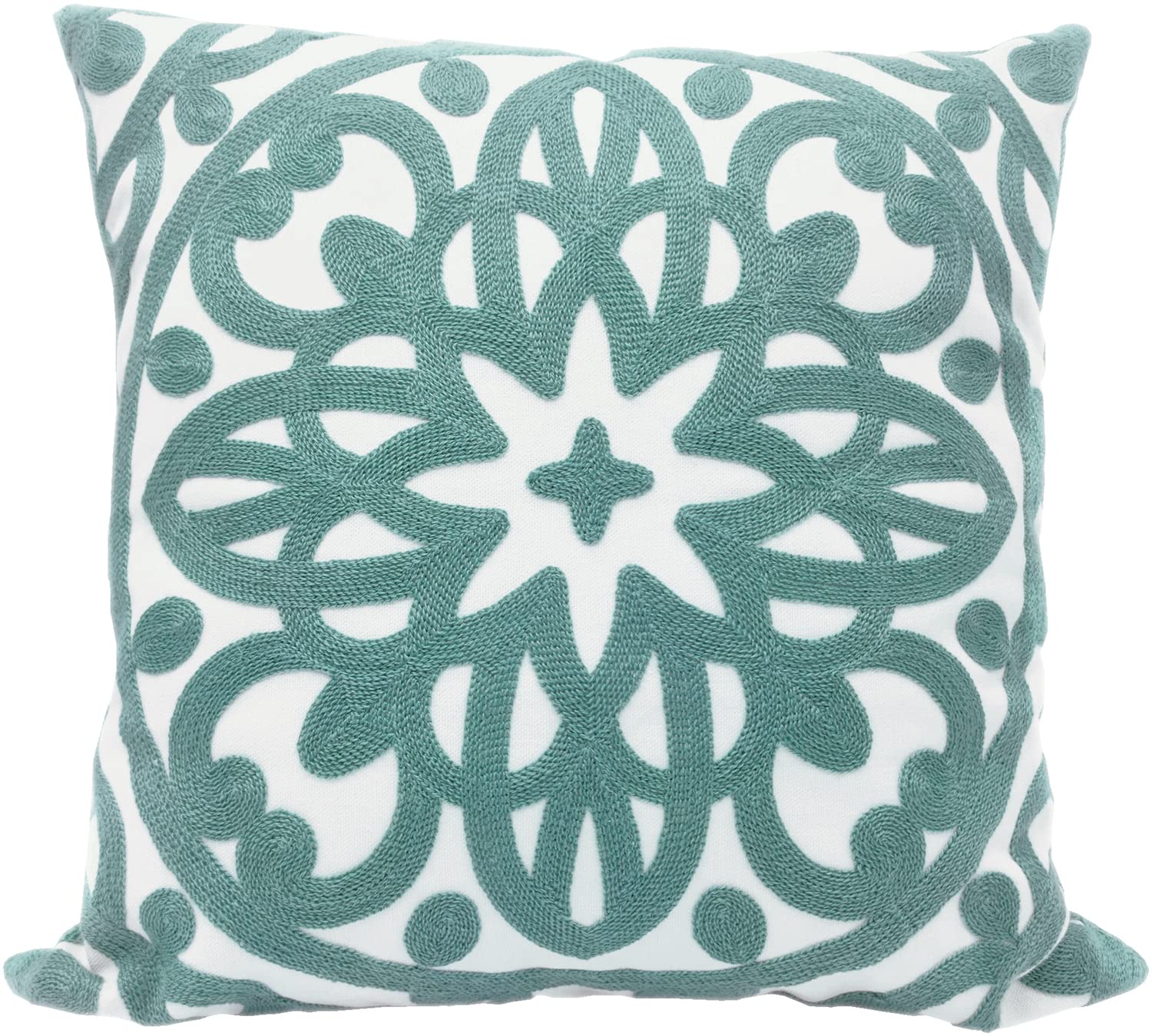 Alysheer Embroidered Decorative Throw Pillow Cover 20'X 20', Boho Mandala Modern Thick Embroidery Pattern, Durable Cotton Canv