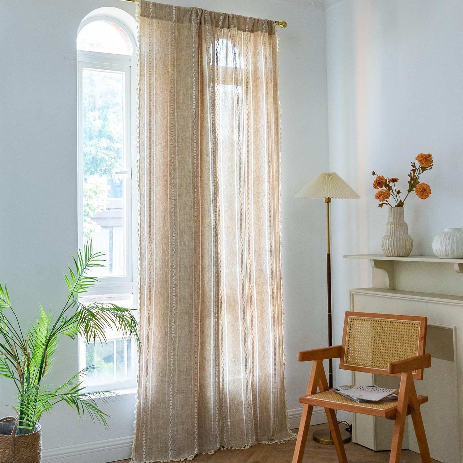 Sutuo Home Natural Boho Curtains 120 Inch Extra Long For Bohemian Farmhouse House Decoration, Semi Blackout Window Treatment, Privacy Embroidery Drape For Bedroom Living Room, W52 X L120