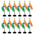 12 Pack India Desk Flags Set, Indian Small Mini Table Office Flags With 12' Solid Black Pole, 8.2 X 5.5 Inches, Home And Office