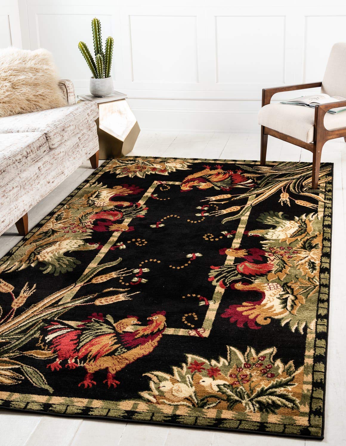 Unique Loom Barnyard Collection Area Rug - Farm (5 3 x 8 Rectangle, Black/ Cream)