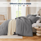 Quataly Grey Full Comforter Set - 3 Pieces Seersucker Lightweight Bedding Comforter Sets (1 Soft Fluffy Comforter & 2 Pillowcase