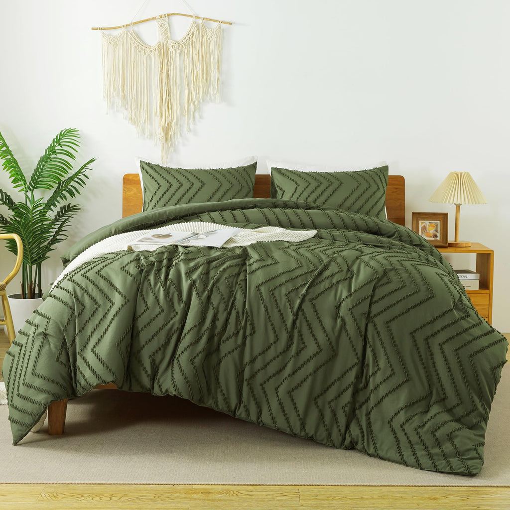 Litanika Dark Olive Green King Comforter Set, 3 Pieces Lightweight Tufted Bedding Sets, Down Alternative Comforter Fluffy Bed Se