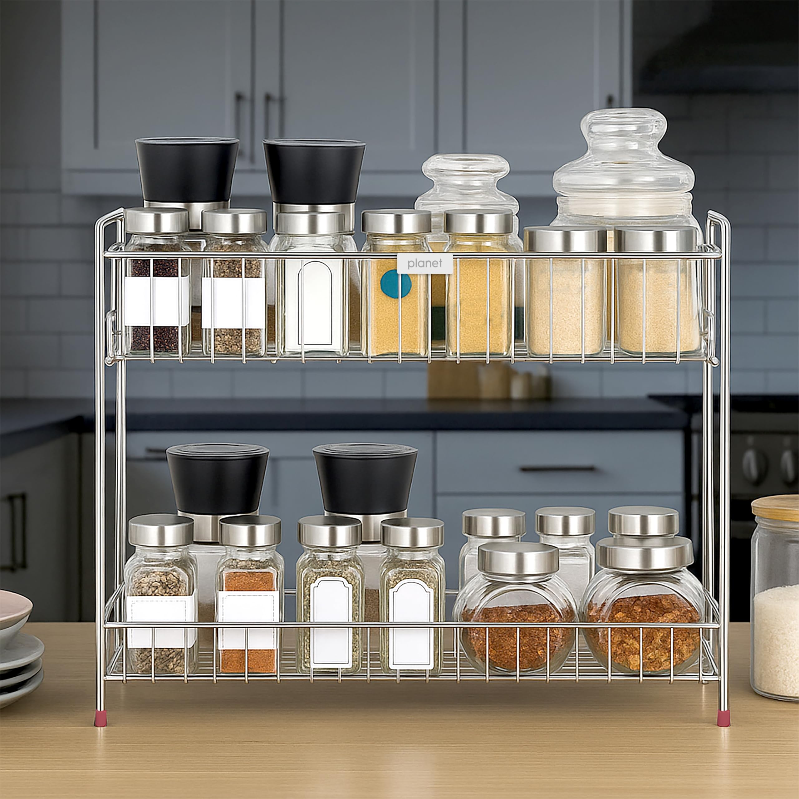 Plantex 2Tier Spice Rack/Stainless Steel Kitchen Storage Organizer For Countertop/Multipurpose Shelf Stand/Masala Rack(Chrome) 