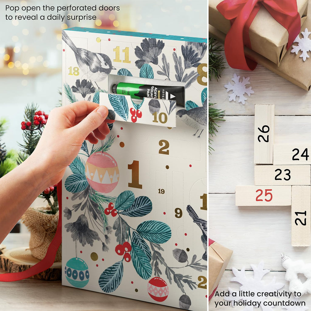 Arteza Advent Calendar 2023 (Fine Art, 24 Days) Art Supplies Holiday Gift For Adults, Includes Acrylic, Oil, Gouache Watercolor