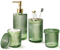 Green Glass Bathroom Accessories 4 Pcs, Green Bathroom Set, Green Soap Dispenser and Toothbrush Holder Set, Qtip Holder Set, Vin
