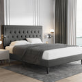 Allewie Full Size Button Tufted Platform Bed Frame/Fabric Upholstered Bed Frame With Adjustable Headboard/Wood Slat Support/Mattress Foundation/Dark Grey (Full)