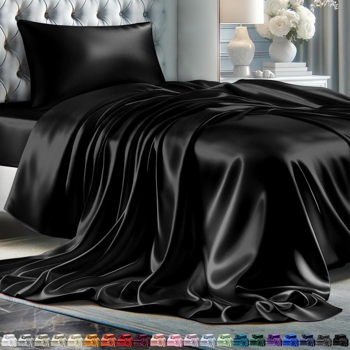 Decolure Satin Sheets Twin Set 3Pcs - Comfy Hotel Luxury Silk Feel Satin Bed Sheets Twin- Elegant Silky Soft Twin Size Satin Bed