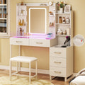 Vanity Desk with Mirror and Lights, 50 Makeup Vanity with Glass Top & Power Outlet, White Vanity with 11 Drawers & 8 Hidden Stor