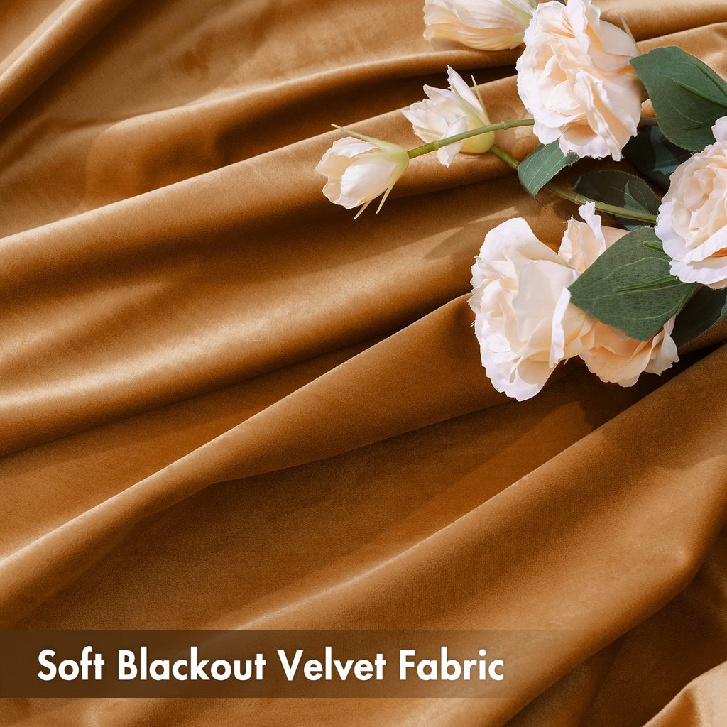 Miulee Gold Brown Velvet Curtains Thermal Insulated Blackout Curtain Fall Drapes For Bedroom Living Room Darkening 108 Inches Long Curtains Panels Rod Pocket Set Of 2