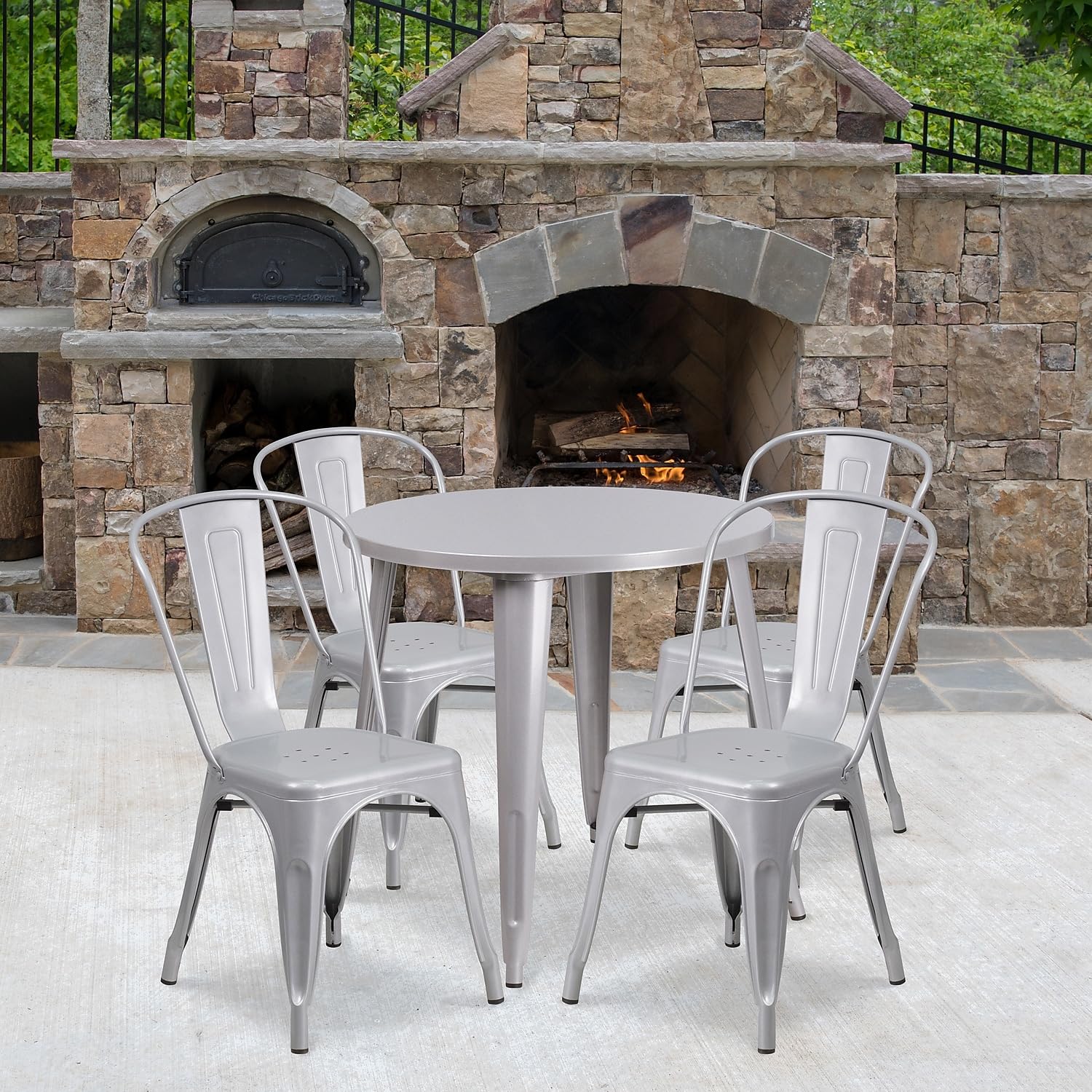 Flash Furniture Dalton Commercial Grade 30" Round Silver Metal Indoor-Outdoor Table Set with 4 Cafe Chairs