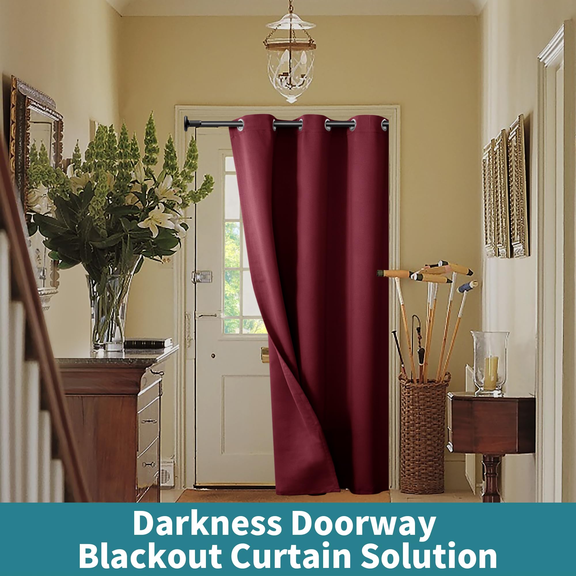 Bgment Burgundy Door Curtain 80 Inch Length For Doorway, Bedroom Closet Curtain, Privacy Thermal Insulated Blackout Grommet Room Divider For Room Separation, 1 Panel, 34 Inch Wide