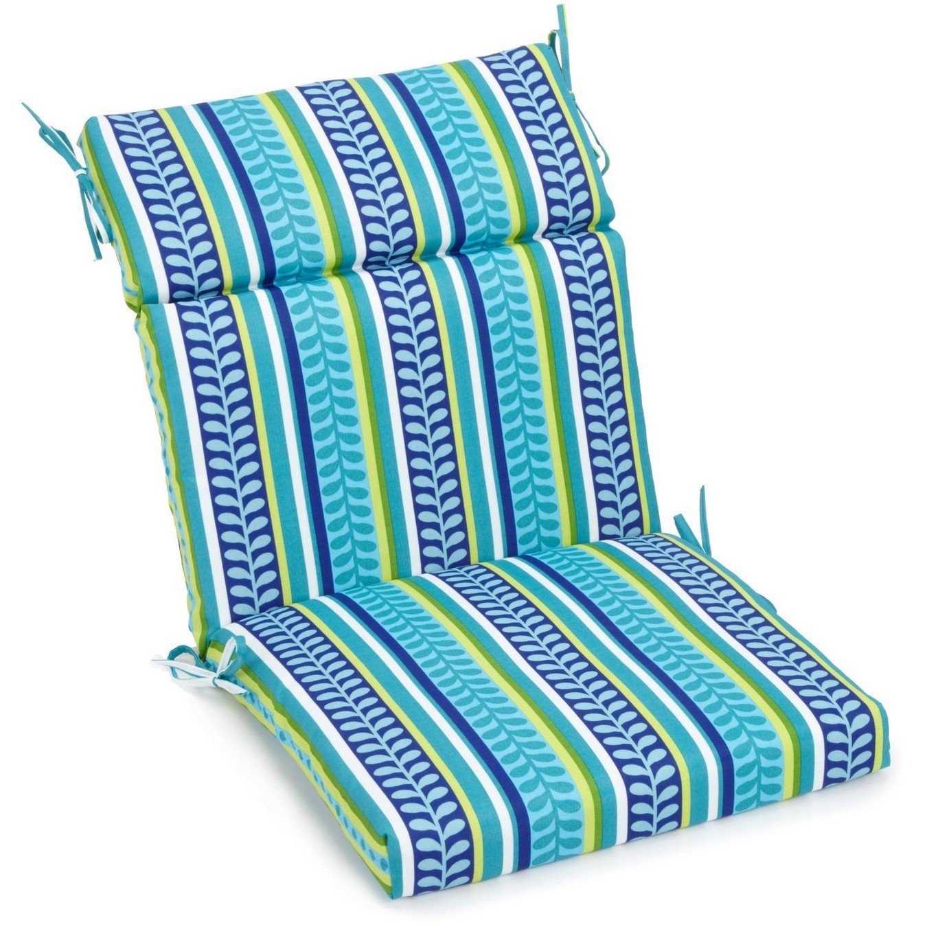 Blazing Needles Spun Polyester Patterned Outdoor Squared Seat/Back Chair Cushion, 18 x 38, Pike Azure