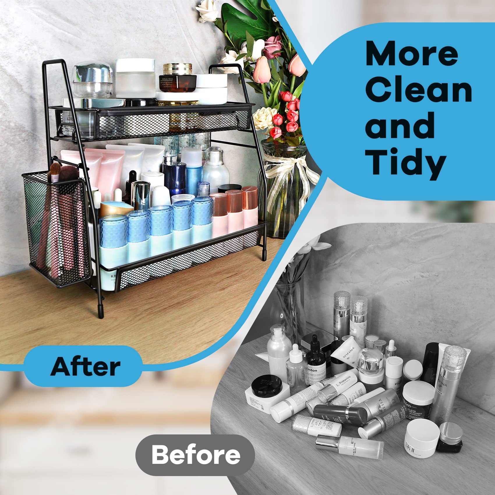 Spispi Bathroom Organizer Countertop, Spice Rack Organizer For Cabinet,Bathroom Counter Organizer, Kitchen Countertop Organizer,
