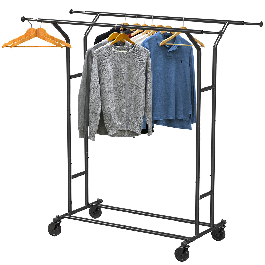 Simple Houseware Heavy Duty Double Rail Clothing Garment Rack, Black