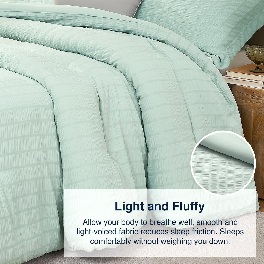 Quataly Sage Green Full Comforter Set - 3 Pieces Seersucker Lightweight Bedding Comforter Sets (1 Soft Fluffy Comforter & 2 Pill