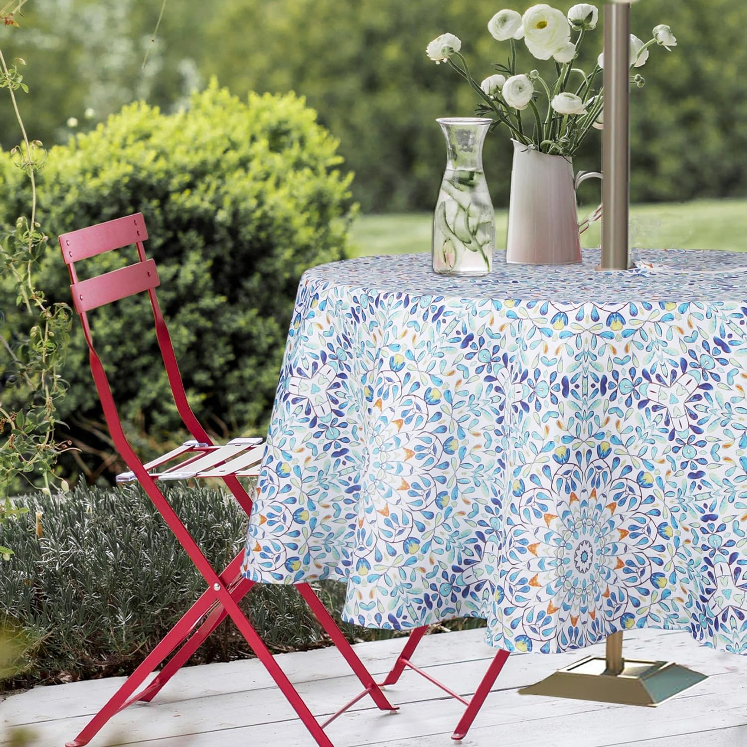 EHouseHome Round Tablecloth with Umbrella Hole and Zipper 70 inch Waterproof Polyester Mandara