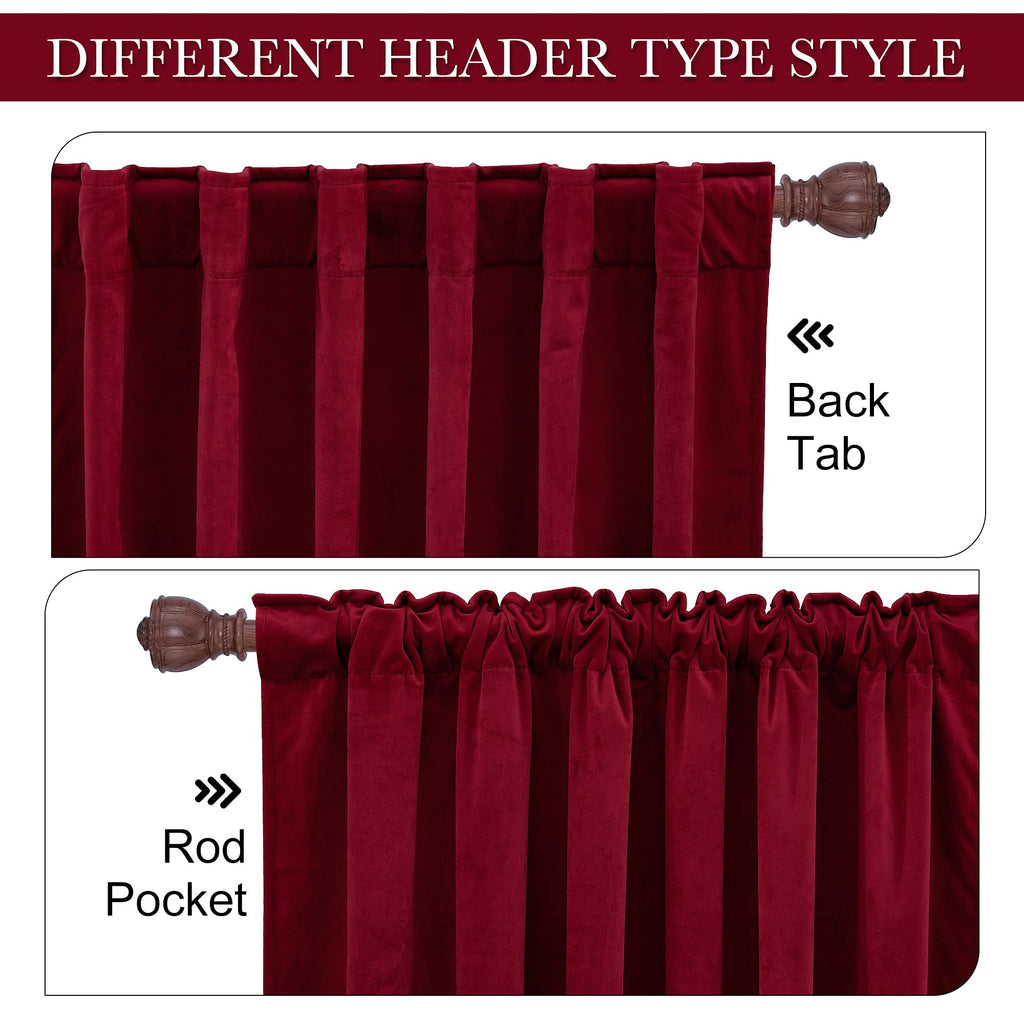 Ryb Home Red Theater Moive Velvet Curtains -Light & Heat Block Back Tabs Window Treatment Energy Efficient Privacy Protection Drapes For Hotel Villa Living Room, Ruby Red, W52 X L120 Inches, 2 Panels