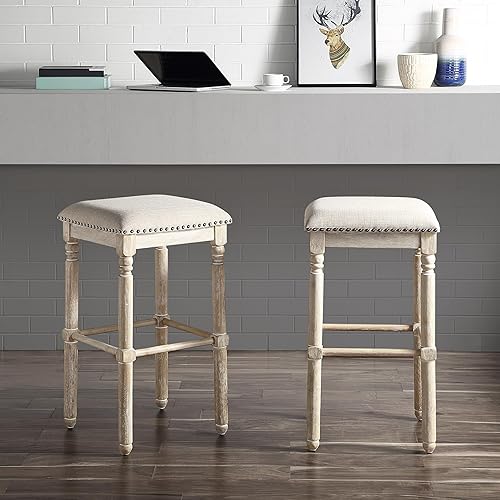 Arnhem Wood Upholstered Swivel Bar Stools, Set Of 2, Tan