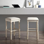 Arnhem Wood Upholstered Swivel Bar Stools, Set Of 2, Tan