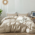 Moomee Bedding Duvet Cover Set 100% Washed Cotton Linen Like Textured Breathable Durable Soft Comfy (Almond Milk Grey, King)
