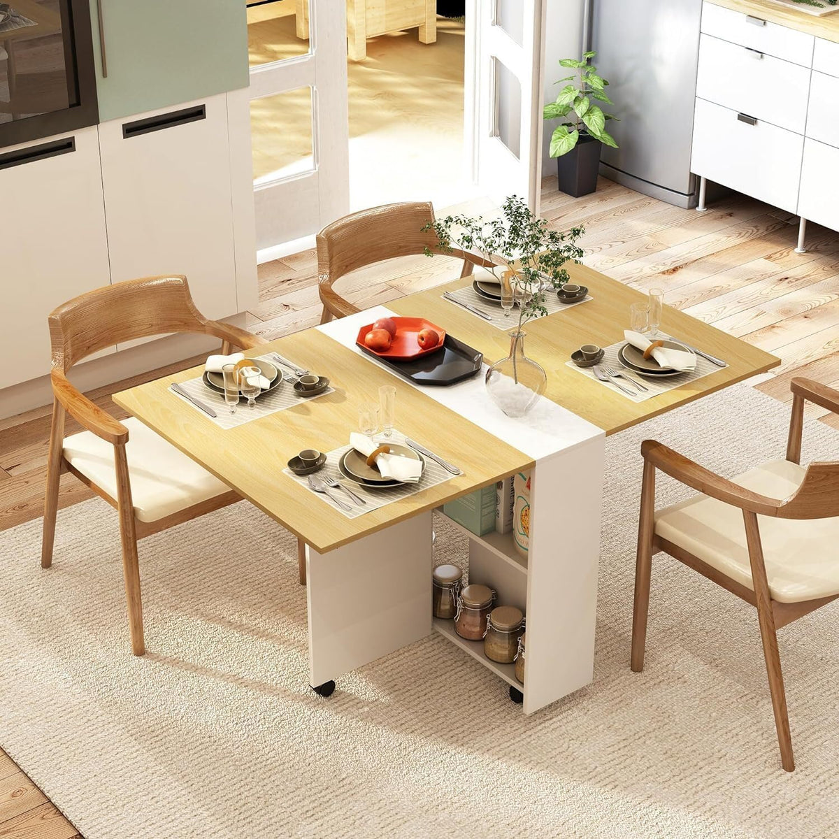 Forktail Foldable Dining Table |Convertible (Without Chairs) |Engineered Wood 246 Seater |Space Saving Folding Dining Table Wi