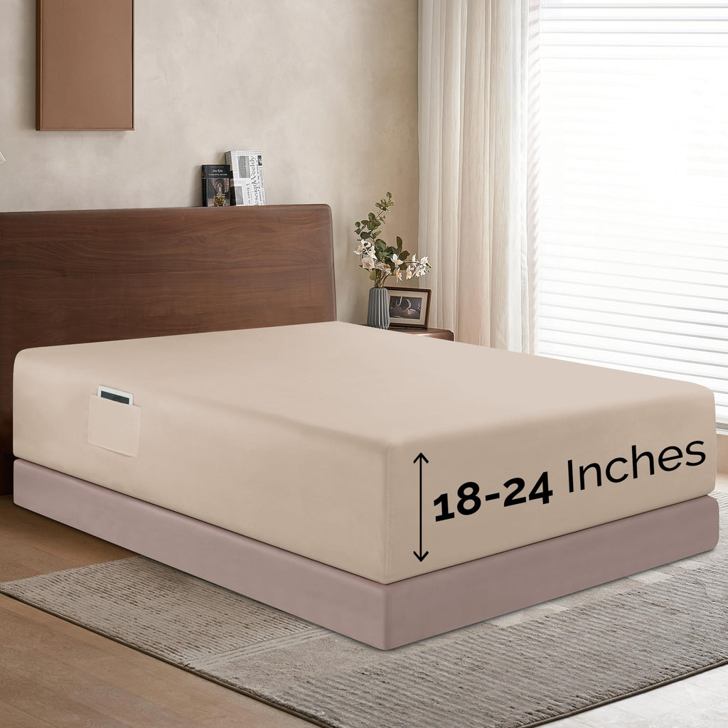 Elegant Comfort 1500 Premium Hotel Quality 18-24 Inches Deep - Extra Deep Pocket Single Fitted Sheet For High Mattress, Luxury And Softest, Smart Pocket - Wrinkle Free, Queen, Cream