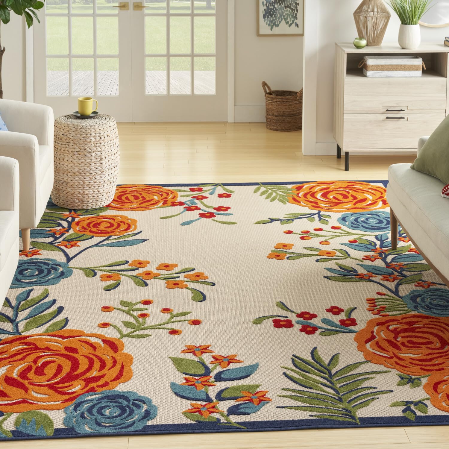 Nourison Aloha Indoor/Outdoor Modern Multicolor 7'10' X 10'6' Area Rug, Easy Cleaning, Non Shedding, Bed Room, Living Room, Dining Room, Kitchen (8X11)