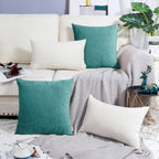 Brawarm Chenille Throw Pillow Covers 22X22 Inches - Teal Chenille Pillow Covers Pack Of 2, Solid Dyed Soft Chenille Pillow Cases