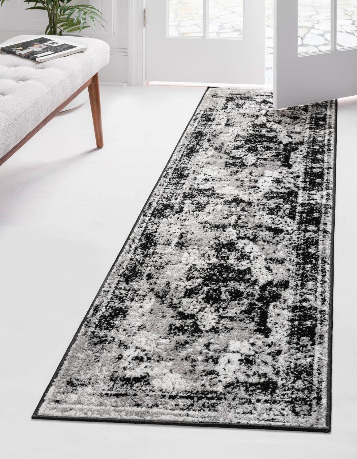 Unique Loom Sofia Collection Area Rug - Salle Garnier (2 7 x 12 Runner, Black/ Ivory)