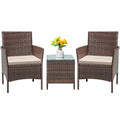 Flamaker Patio Furniture Set 3 Pieces All-Weather Rattan Outdoor Furniture Patio Chairs With Tempered Glass Table For Porch Bistro Balcony (Brown/Cream)