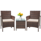 Flamaker Patio Furniture Set 3 Pieces All-Weather Rattan Outdoor Furniture Patio Chairs With Tempered Glass Table For Porch Bistro Balcony (Brown/Cream)