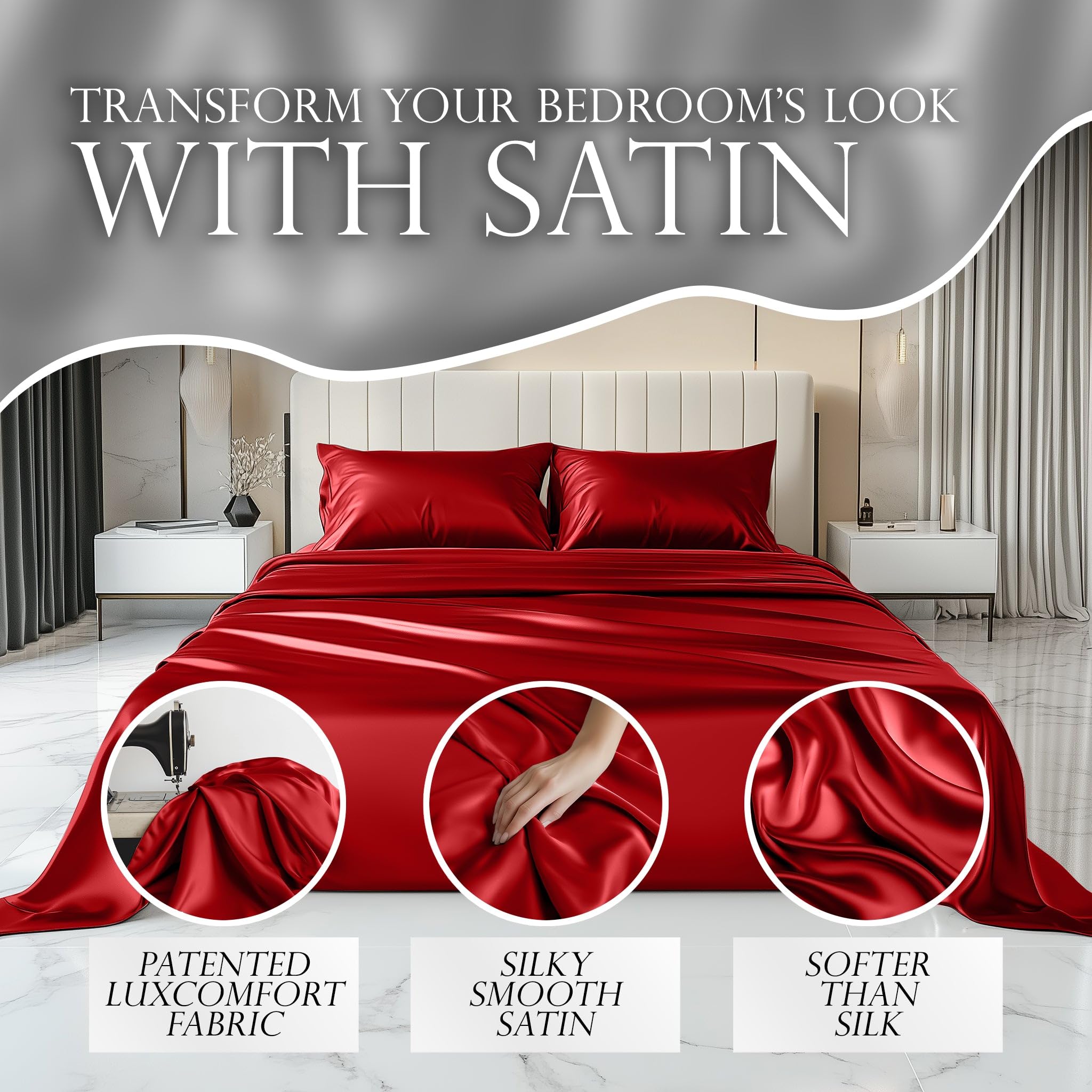 Decolure Satin Sheets Twin Set 4 Pcs - Hotel Luxury Silk Touch Satin Sheets Twin - Elegant Silky Soft Twin Size Bed Sheets