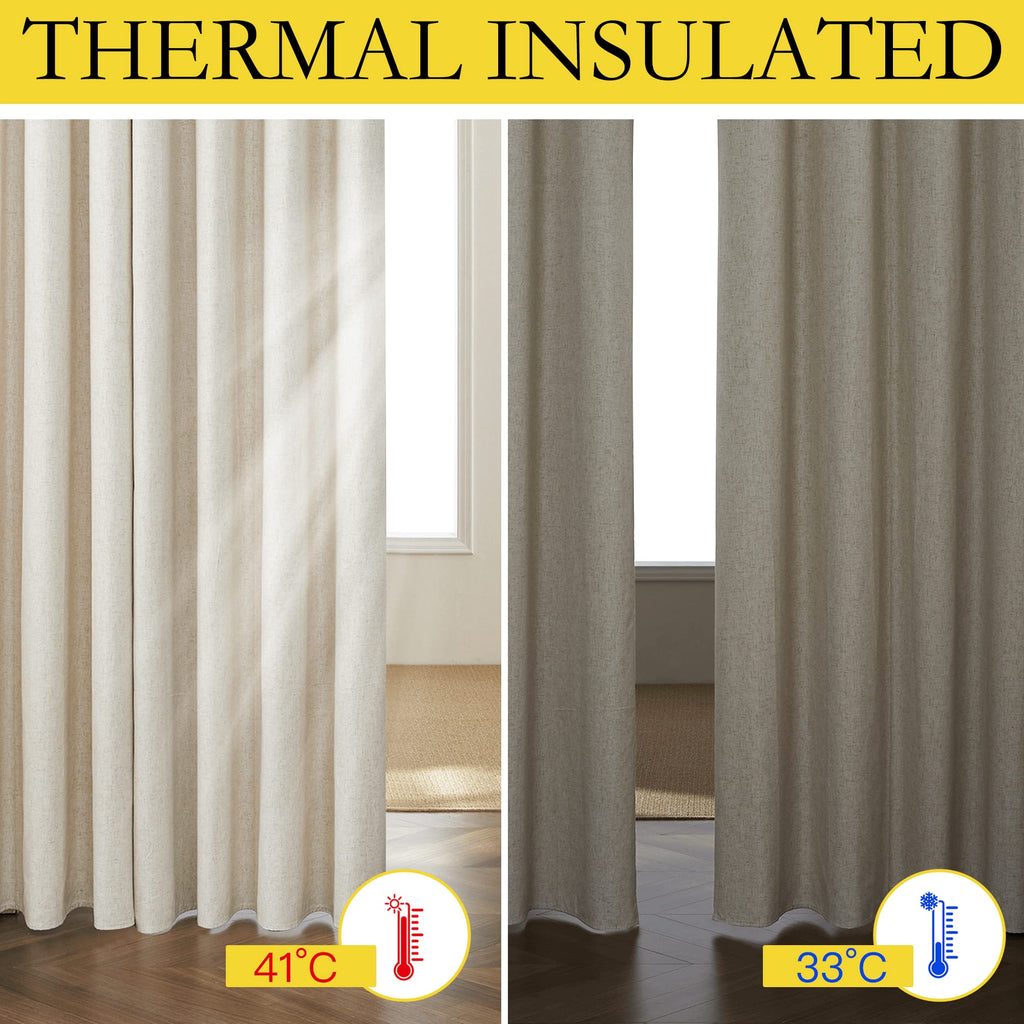 Nicetown Farmhouse Style 100% Blackout Natural Linen Curtains 90 Inches Length, 2 Panels, 42' W, Room Cooling Window Draperies With Thermal Insulated Liners For Dining Room