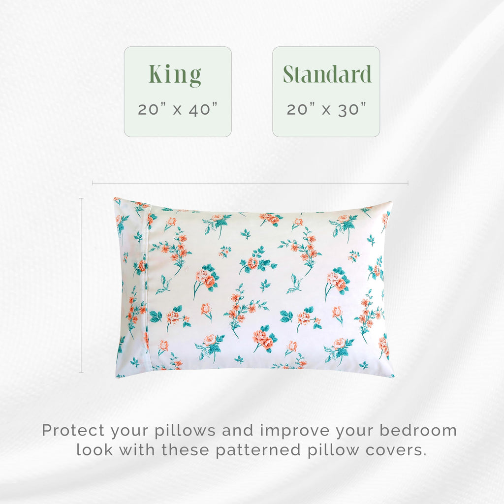 Elegant Comfort Ultra Soft Set Of 2 Floral Print Pillowcases - 1500 Premium Hotel Quality Microfiber, Soft And Smooth Envelope Closure 2-Piece Pillow Covers - King, Pink Celia