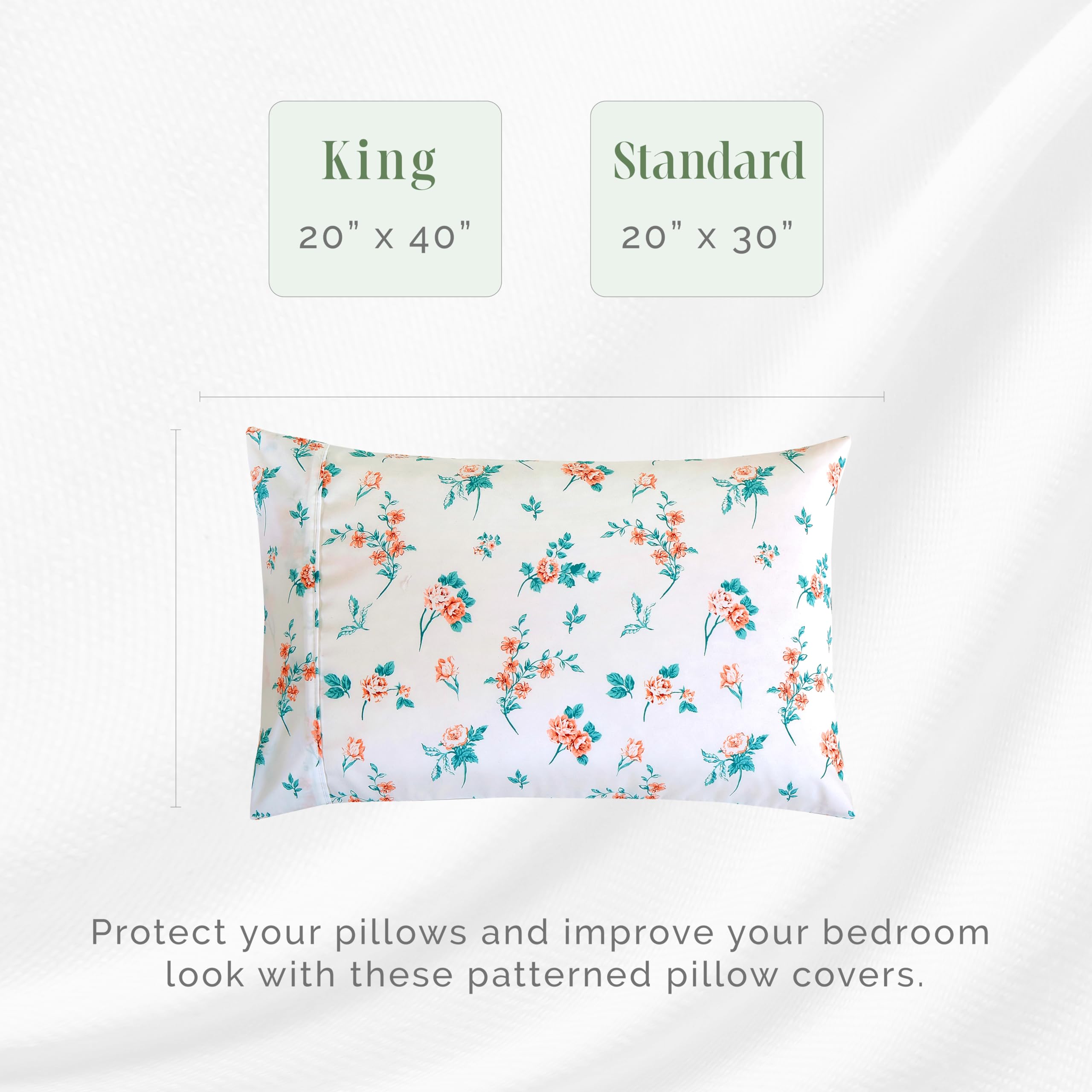 Elegant Comfort Ultra Soft Set Of 2 Floral Print Pillowcases - 1500 Premium Hotel Quality Microfiber, Soft And Smooth Envelope Closure 2-Piece Pillow Covers - King, Pink Celia