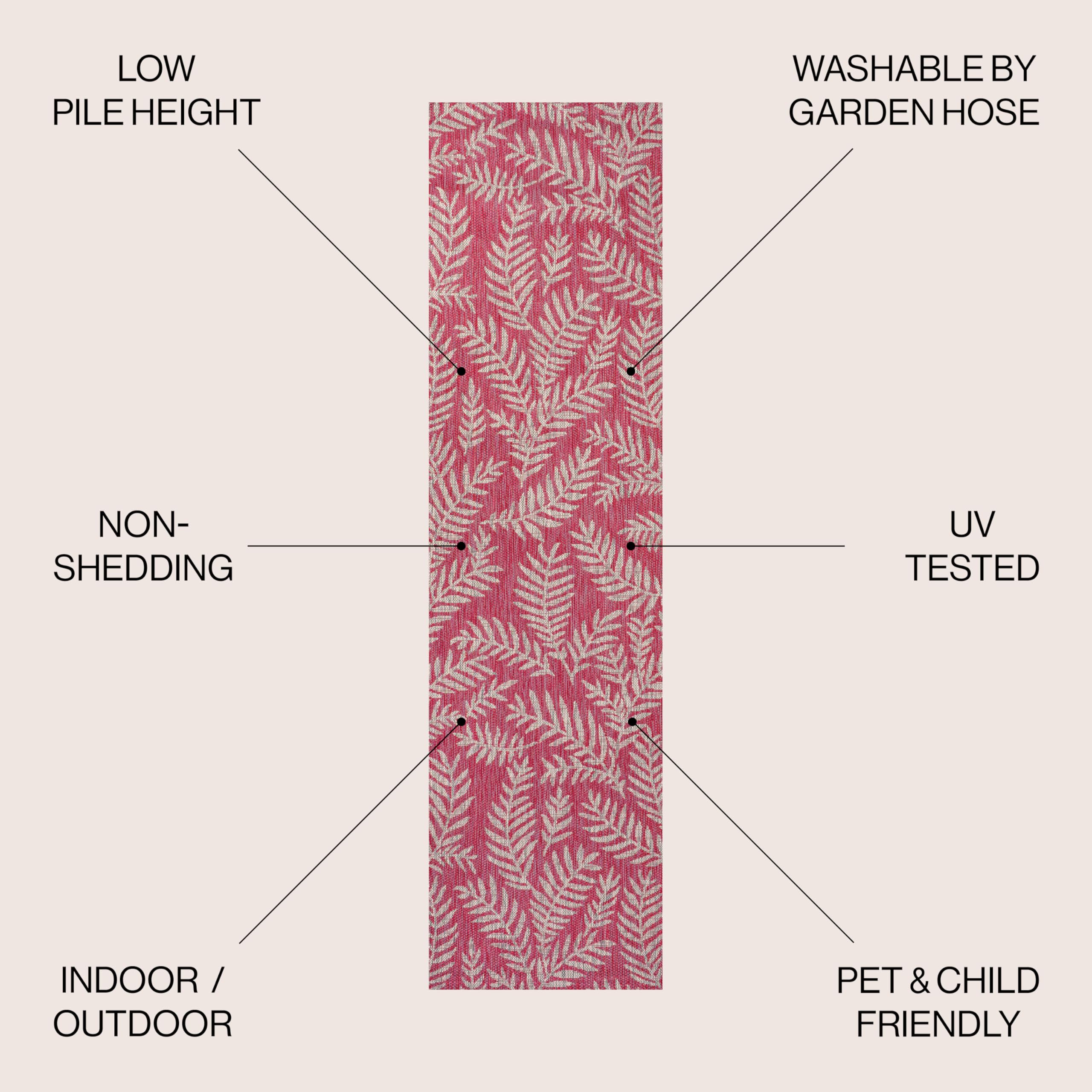 Jonathan Y Smb119F-210 Nevis Palm Frond Indoor Outdoor Area Rug, Coastal Casual Country & Floral Easy Cleaning,Bedroom,Kitchen,Backyard,Patio,Non Shedding, Fuchsia/Light Gray, 2 X 10