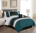 Chezmoi Collection Napa 7-Piece Luxury Leaves Scroll Embroidery Bedding Comforter Set (King, Teal/Black/Gray)