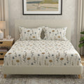 Huesland By Ahmedabad Cotton 144 Tc Cotton Bedsheet For Double Bed King Size With 2 Pillow Covers | White & Olive Green
