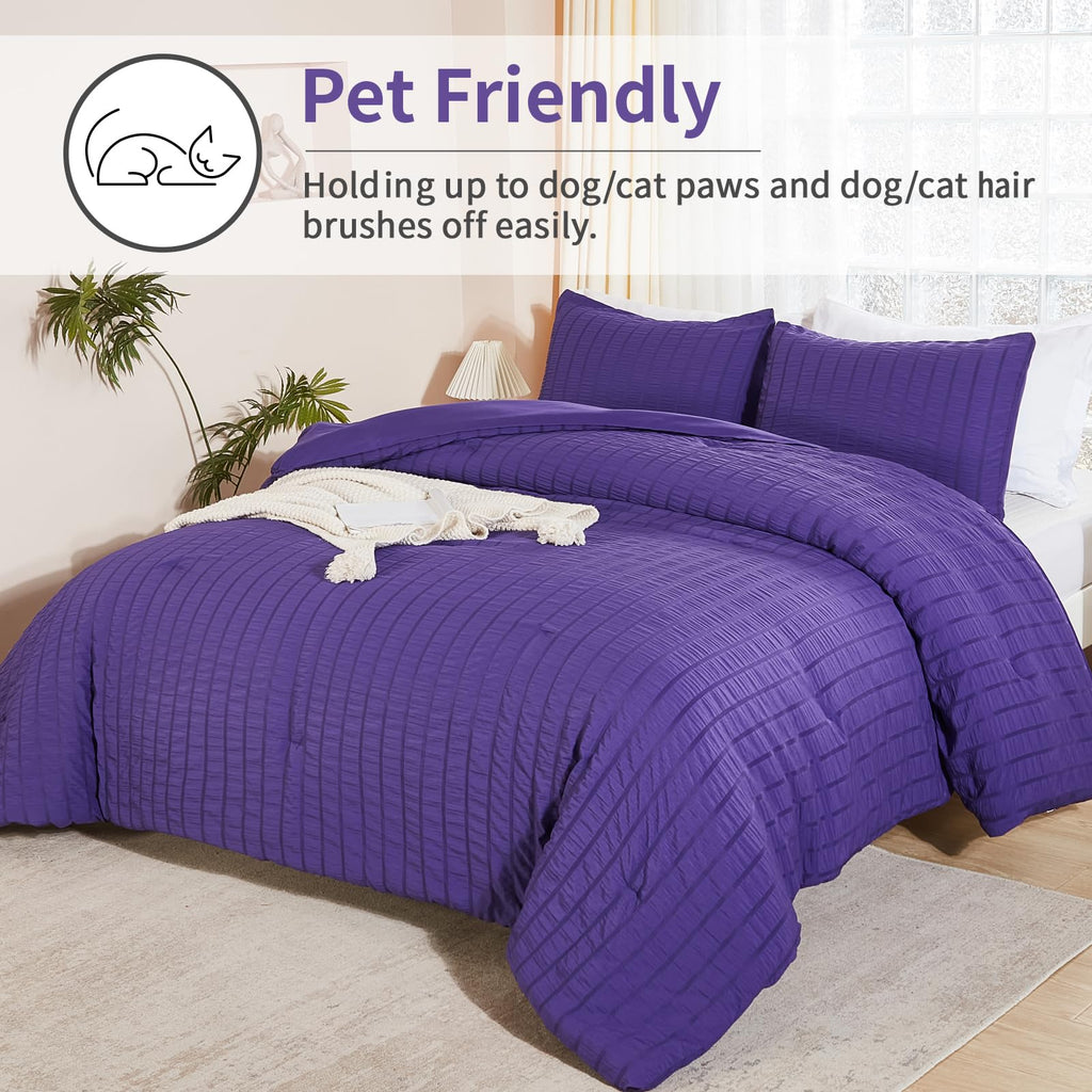 Avelom Dark Purple Seersucker Twin Comforter Set (68X90 Inches), 2 Pieces-Soft Washed Microfiber Lightweight Comforter With 1 Pillowcase, All Season Down Alternative Comforter Set For Bedding