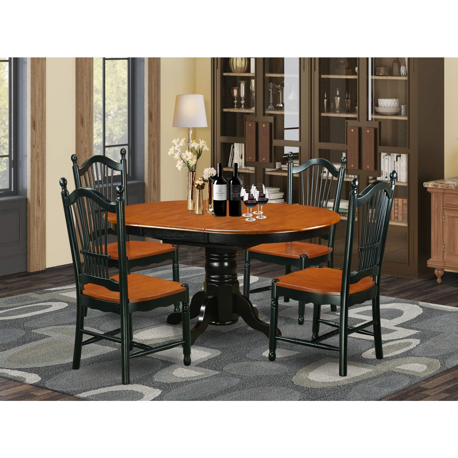 East West Furniture KEDO5-BCH-W 5 Piece Dining Room Furniture Set Includes an Oval Kitchen Table with Butterfly Leaf and 4 Dining Chairs, 42x60 Inch, Black & Cherry