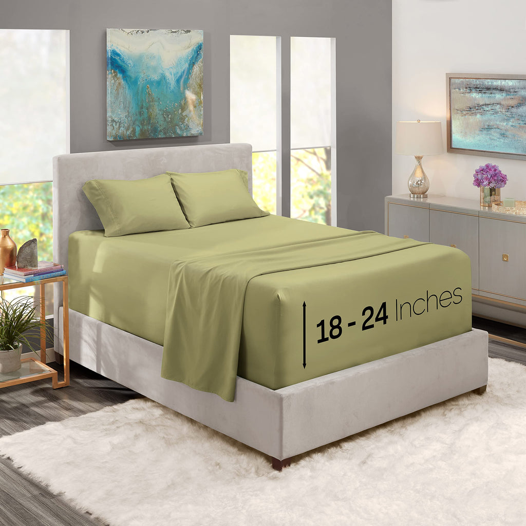 Nestl Extra Deep Pocket Sheets - Fits Mattress 18-24 Inches Deep, Extra Deep Pocket Full Size Sheets Sets, 4 Piece Full Size Sheets, Full Sheets Deep Pocket, Sage Olive Green Sheets