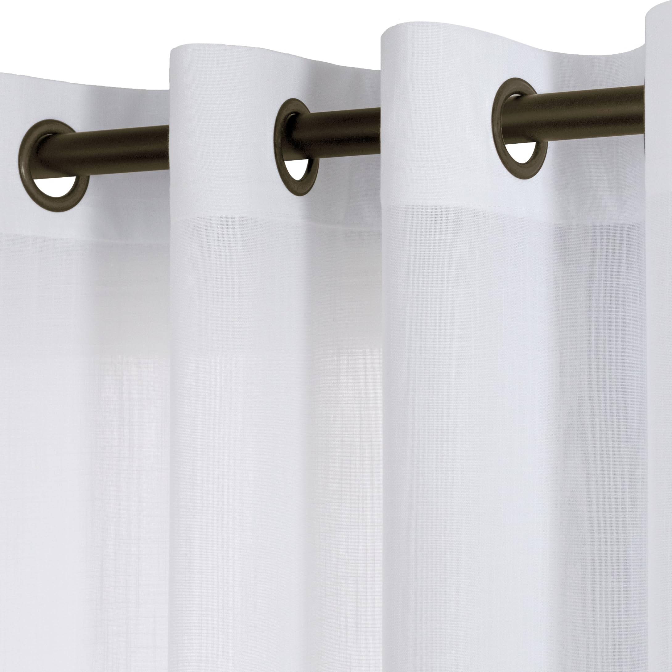 Koufall White Linen Curtains 102 Inches Long For Living Room 2 Panels Set Bronze Grommet Privacy Opaque Light Filtering Semi She