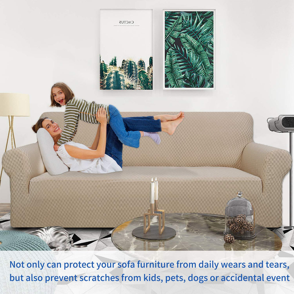 Znsayotx 1 Piece Jacquard Couch Covers For 2 Cushion Couch High Stretch Loveseat Slipcover For Pets Dogs Anti Slip Love Seat Sofa Slipcover Furniture Protector (Loveseat, Khaki)